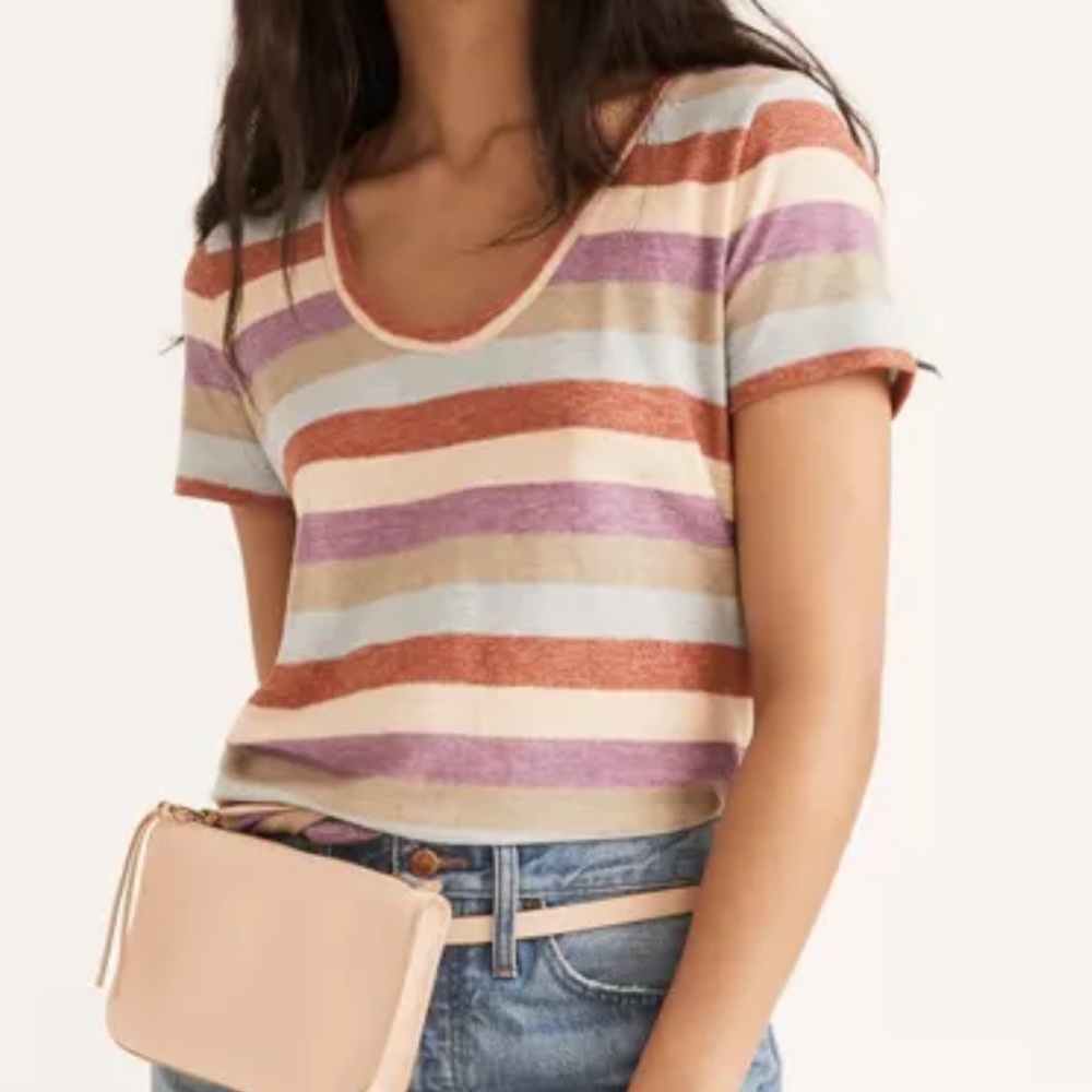 Madewell Fitted Pink and Orange Short Sleeve Tee